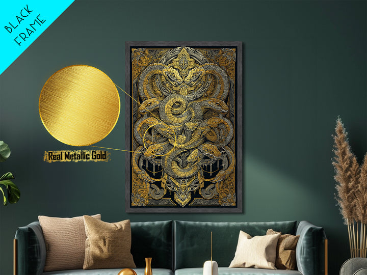 The Serpent Conclave – A Tangled Reign of Golden Scales, Metal Art, Metallic Gold Print, Metal Wall Art, Man Cave Decor