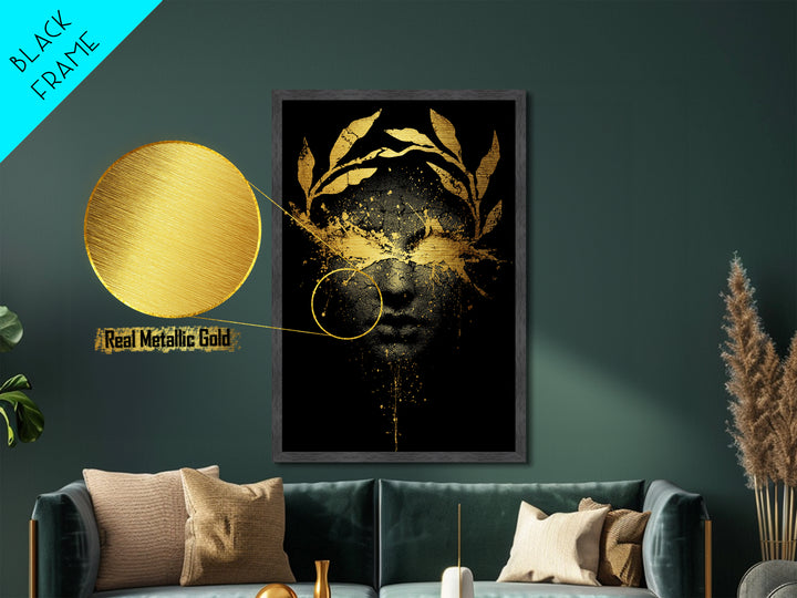 Veiled in Glory – The Laurel-Crowned Gaze of Gold, Metal Art, Metallic Gold Print, Metal Wall Art, Man Cave Decor