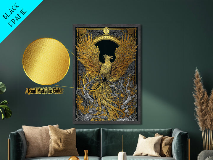 Phoenix Ascendant – Flames and Feathers of Rebirth, Metal Art, Metallic Gold Print, Metal Wall Art, Man Cave Decor