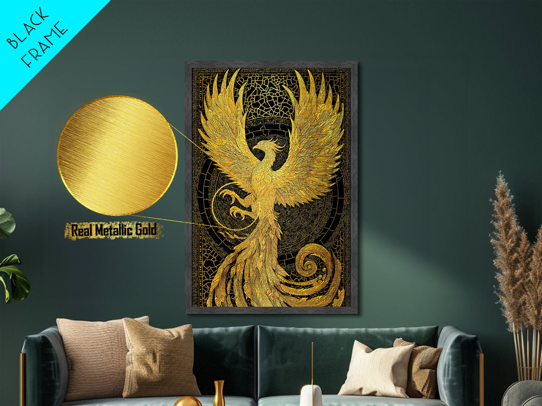 The Radiant Phoenix – Wings of Sunfire and Immortality, Metal Art, Metallic Gold Print, Metal Wall Art, Man Cave Decor