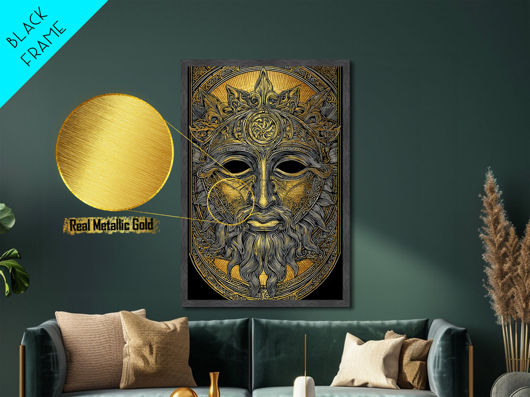 Agamemnon Greek Mythology Metallic Gold Metal Print, Ancient Warrior King Artwork, Real Wood Framed Wall Art Decor