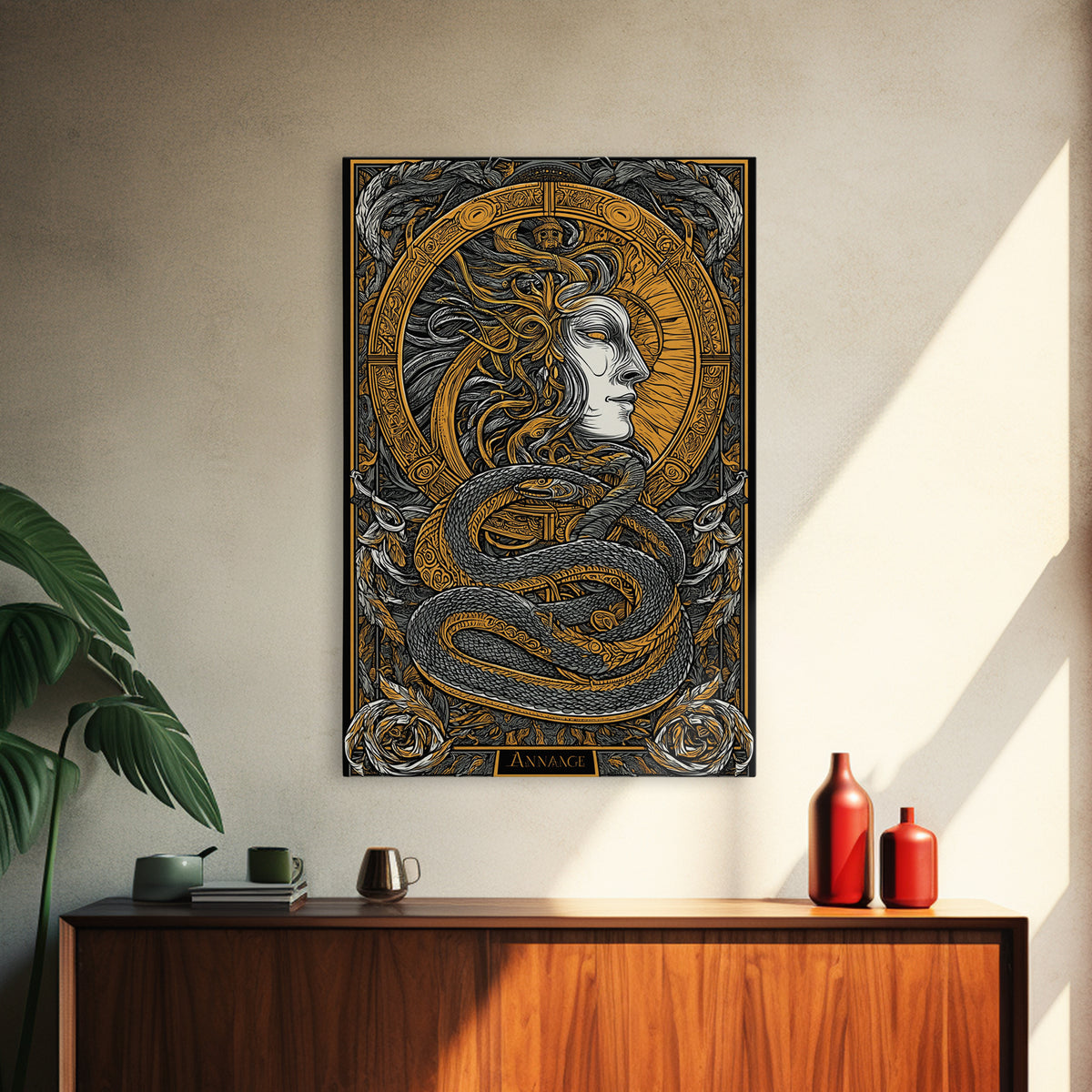 Ananke Greek Goddess Canvas Gold Canvas Print, Destiny And Fate Mythology Artwork, Real Wood Framed Decorative Wall Art