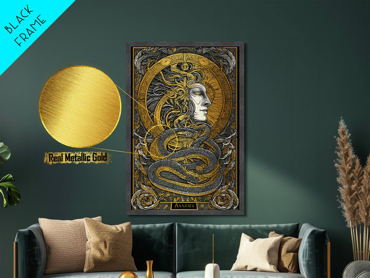 Ananke Greek Goddess Metallic Gold Metal Print, Destiny And Fate Mythology Artwork, Real Wood Framed Decorative Wall Art