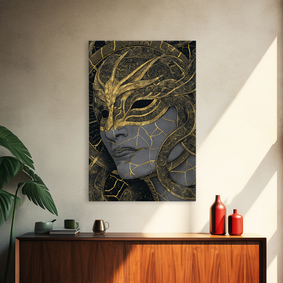 Ananke Mythological Canvas Gold Canvas Print, Greek Goddess Of Inevitability Artwork, Real Wood Frame Wall Art Decoration