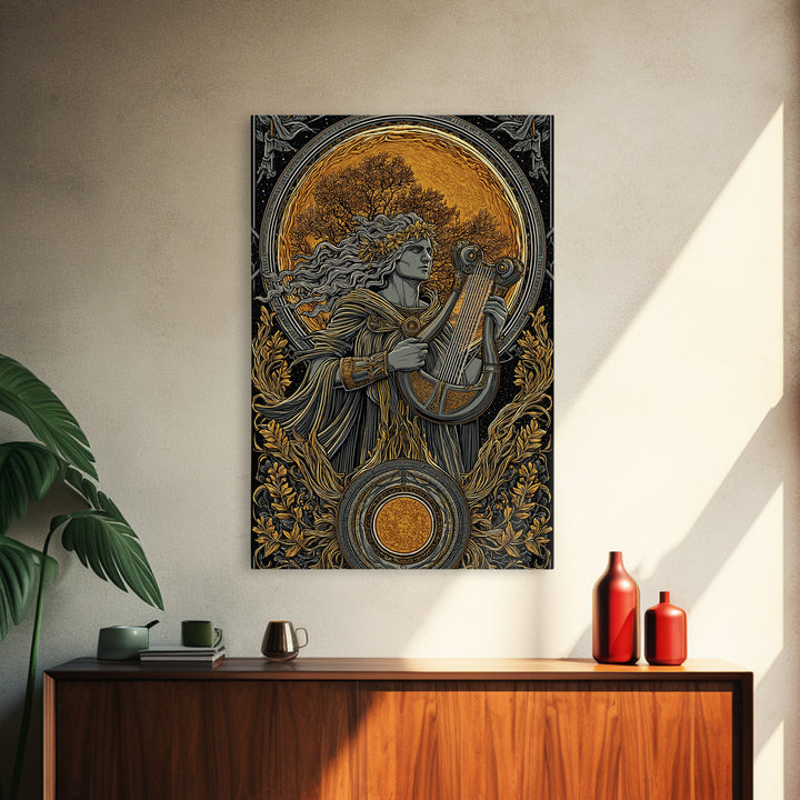 Apollo Greek God Canvas Gold Canvas Print, Sun And Music Mythology Inspired Artwork, Real Wood Frame Classical Wall Decor