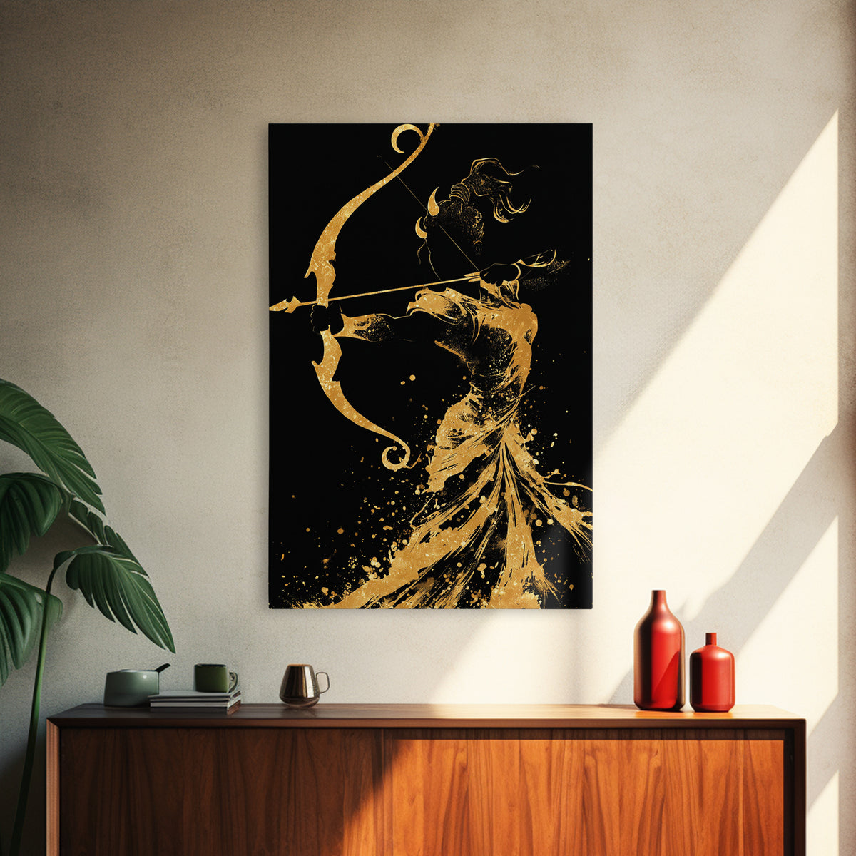 Artemis Goddess Canvas Gold Canvas Print, Greek Mythology Archer Huntress Artwork, Real Wood Framed Ancient Decorative Wall Art