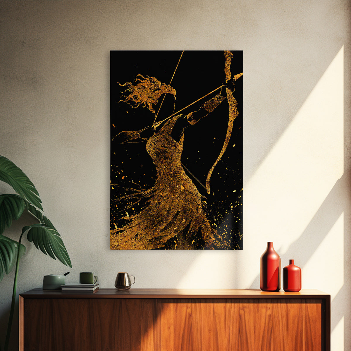Artemis Archer Goddess Mythology, Canvas Gold Canvas Print, Real Wood Frame, Greek Myth Wall Art, Celestial Home Decor
