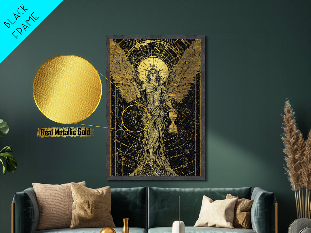 Astraeus God Of Dusk Mythological Figure, Metallic Gold Metal Print, Real Wood Frame, Greek Titan Wall Decor, Celestial Art