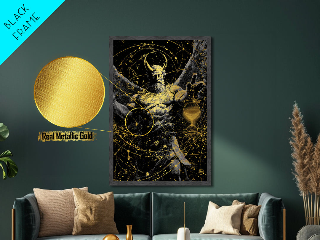 Astraeus Starry Night Mythology, Metallic Gold Art Print, Real Wood Frame, Greek Titan Wall Art, Astrology Inspired Decor
