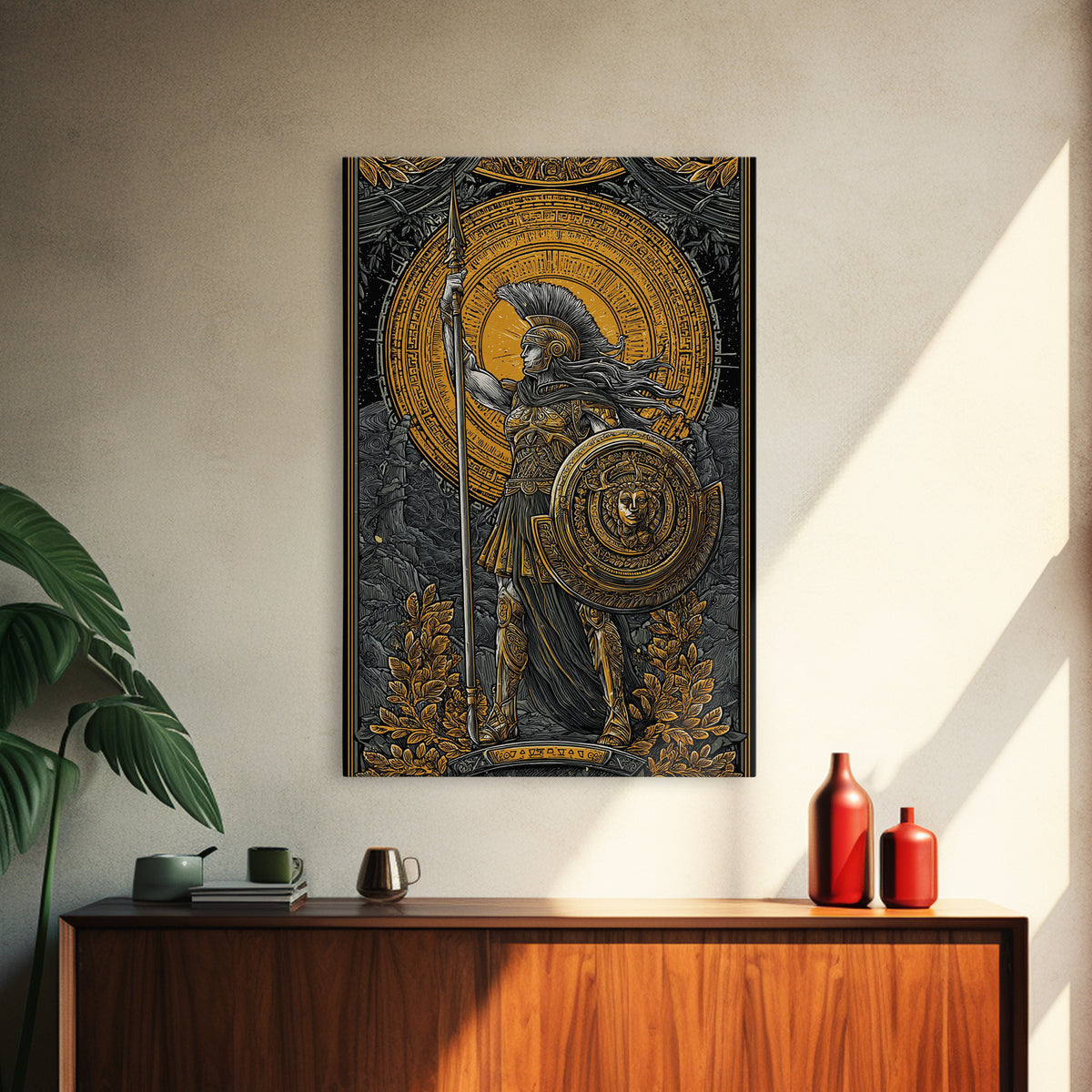 Athena Goddess Of War And Wisdom, Canvas Gold Canvas Print, Real Wood Frame, Greek Warrior Wall Art, Mythology Inspired Decor