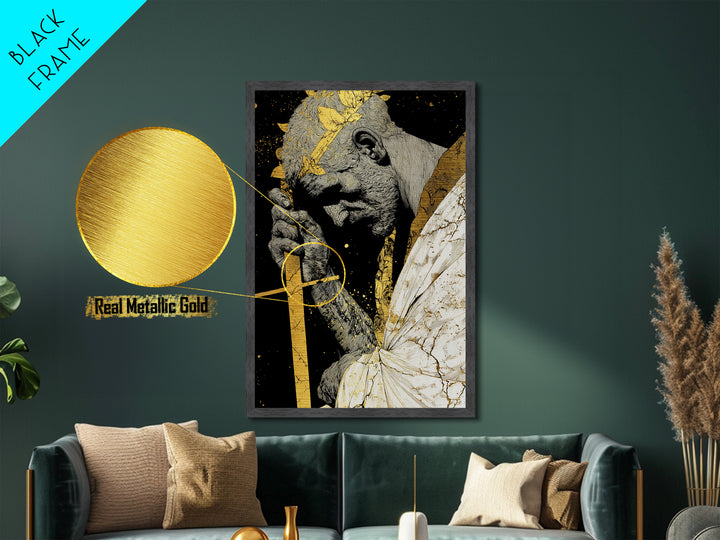 Brutus Roman Statesman With Laurel Crown, Metallic Gold Art Print, Real Wood Frame, Ancient Roman History Warrior Wall Art