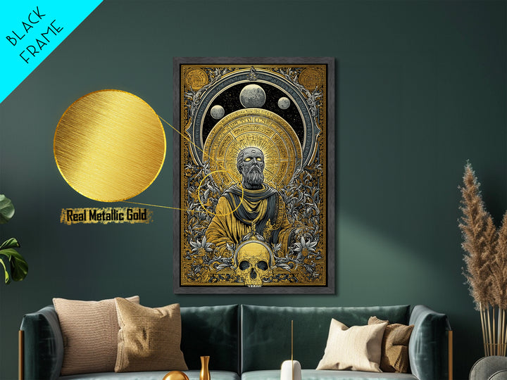 Coeus Metallic Gold Metal Print, Greek Titan Of Intellect Artwork, Mythology Inspired Wall Art, Real Wood Frame Display