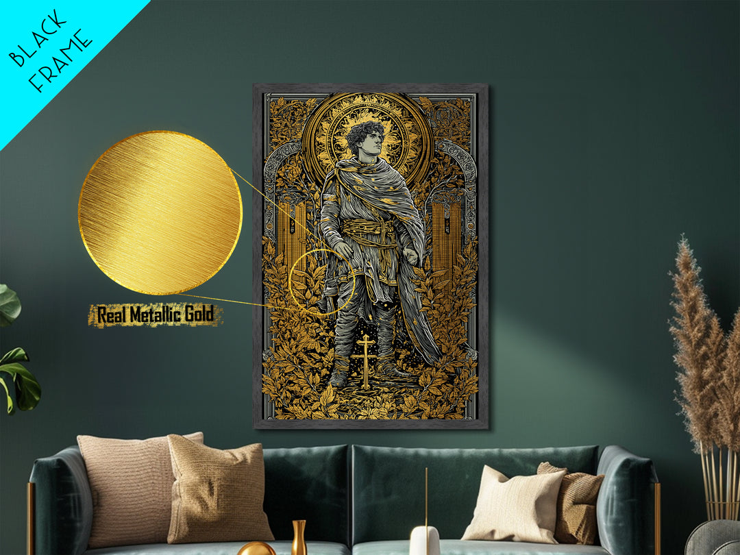 Constantine Metallic Gold Metal Print, Byzantine Emperor Mosaic Style Artwork, Ancient Roman History Wall Art, Wood Framed