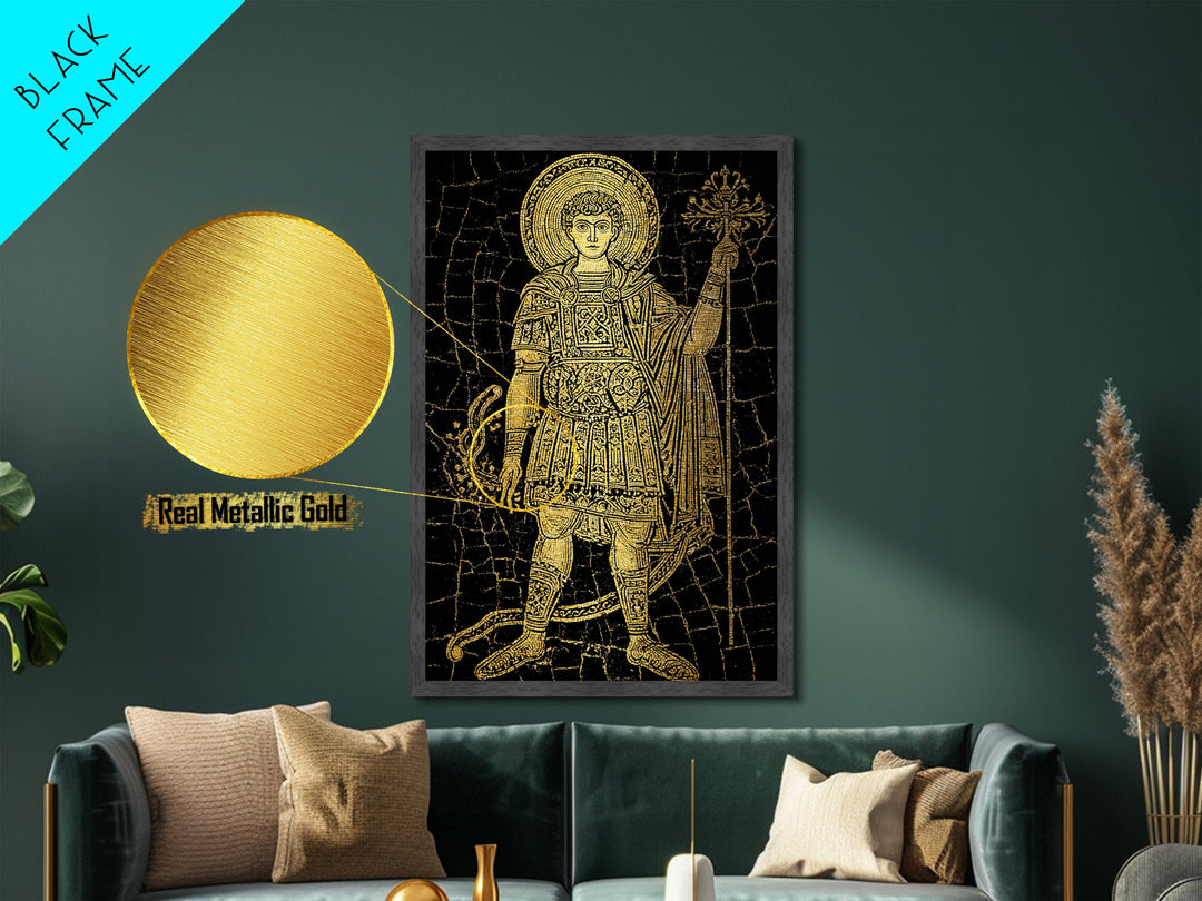 Constantine Metallic Gold Metal Print, Ancient Roman Emperor Radiant Halo Portrait, Classical History Artwork, Wood Framed