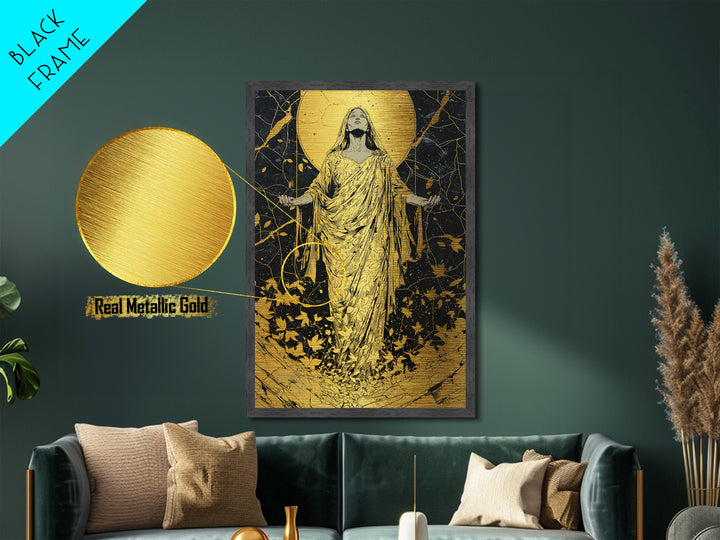 Ancient Goddess Rising Artwork, Metallic Gold Metal Print, Mythology Divine Feminine Wall Art, Celestial Style, Real Wood Frame