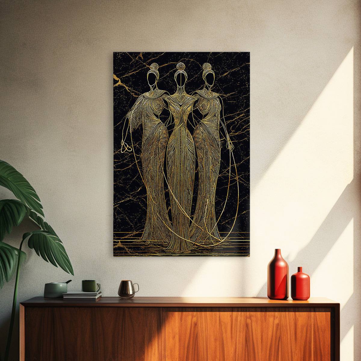 The Fates Mythological Canvas Gold Canvas Print, Destiny Goddess Wall Art, Greek Myth Symbolism, Elegant Decor, Real Wood Frame