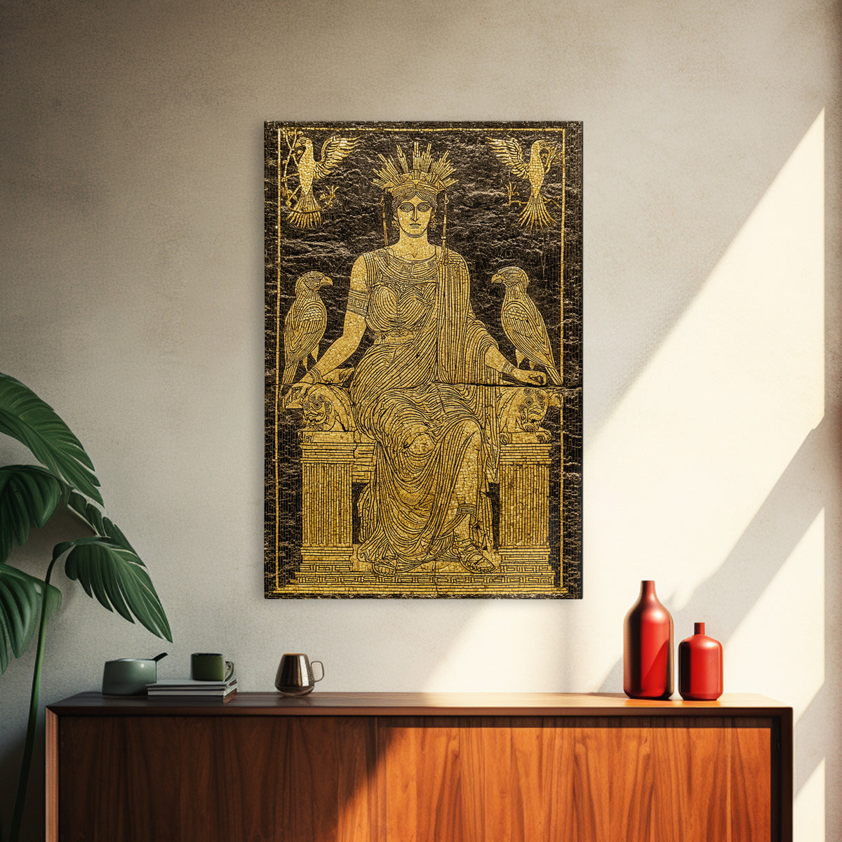 Ancient Goddess Hera Mosaic Canvas Gold Canvas Print, Mythology Inspired Art, Regal Home Decor, Wood Framed Wall Art