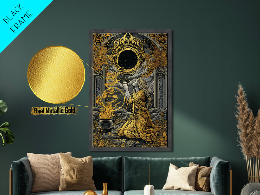 Hera Goddess With Peacocks, Mythology Throne Art, Metallic Gold Metal Print, Ancient Greek Wall Decor, Real Wood Frame