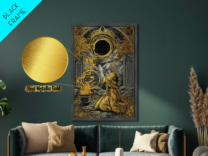 Hera Goddess With Peacocks, Mythology Throne Art, Metallic Gold Metal Print, Ancient Greek Wall Decor, Real Wood Frame