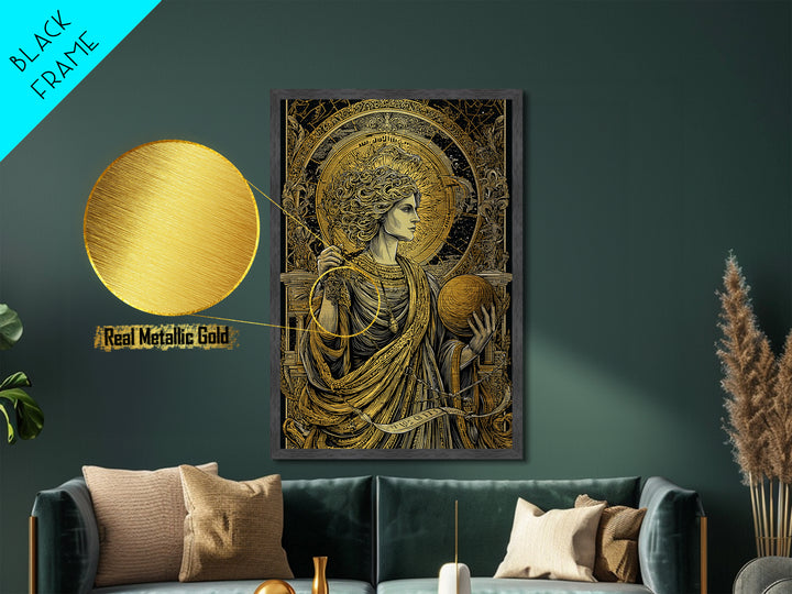 Hermes God Of Travel And Speed, Greek Mythology Art, Metallic Gold Metal Print, Ancient Messenger Decor, Real Wood Frame