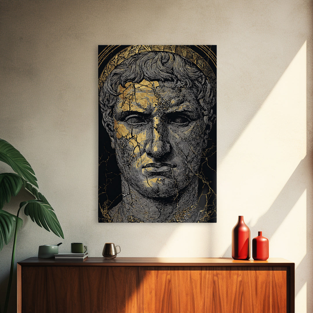 Canvas Gold Canvas Print, Roman Emperor Portrait Art, Ancient Bust Wall Decor, Historical Artwork, Real Wood Frame
