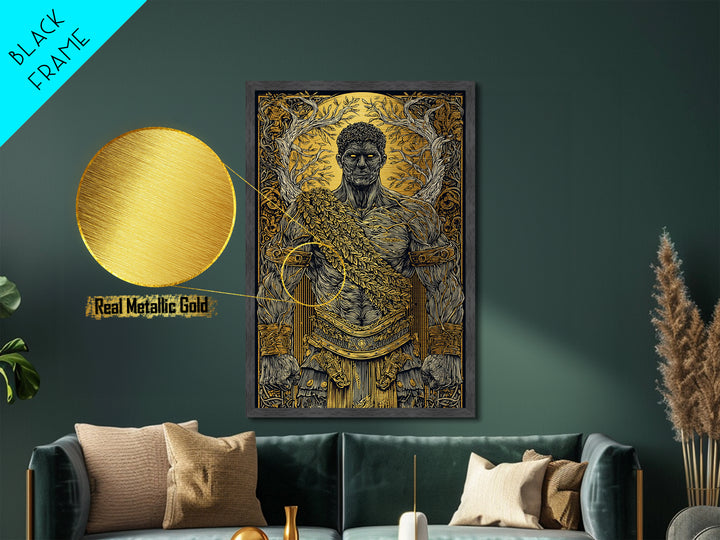 Roman Warrior Metallic Gold Metal Print, Ancient Strength Wall Art, Mythology Inspired Decor, Luxury Home Accent, Real Wood Frame