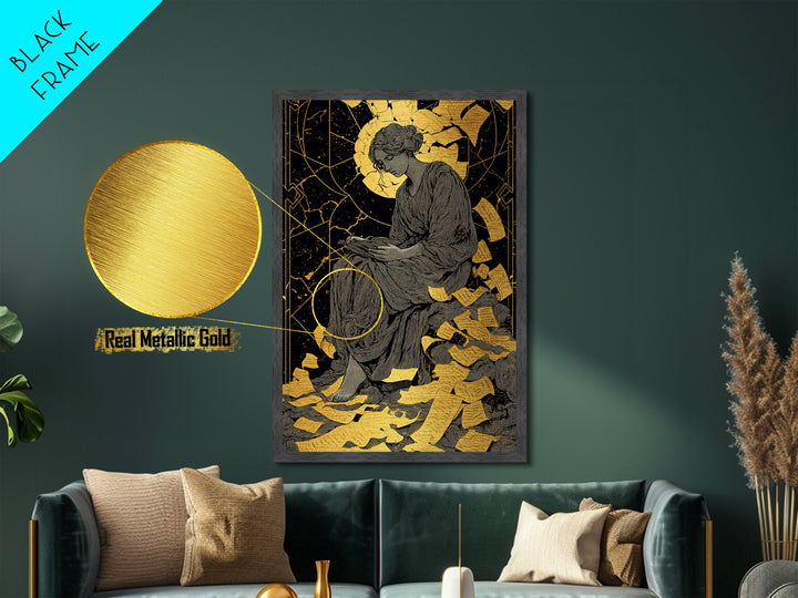 Roman Emperor Bust Metallic Gold Metal Print, Ancient Warrior Wall Art, Classical Statue Artwork, Mythology Inspired Real Wood Frame