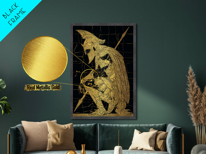 Snake Goddess Medusa Metallic Gold Metal Print, Mythology Wall Art, Serpent Monster Artwork, Ancient Fantasy Decor Real Wood Frame