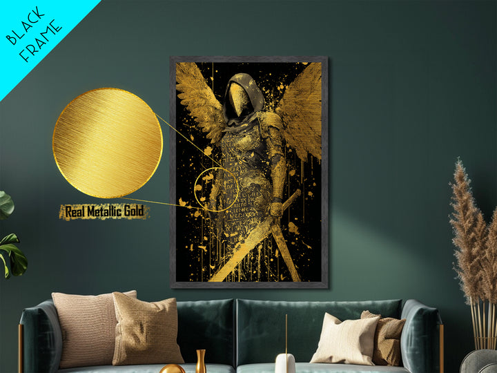 Medusa Serpent Head Metallic Gold Metal Print, Classical Myth Wall Art, Ancient Monster Artwork, Legendary Creature Decor Wood Frame