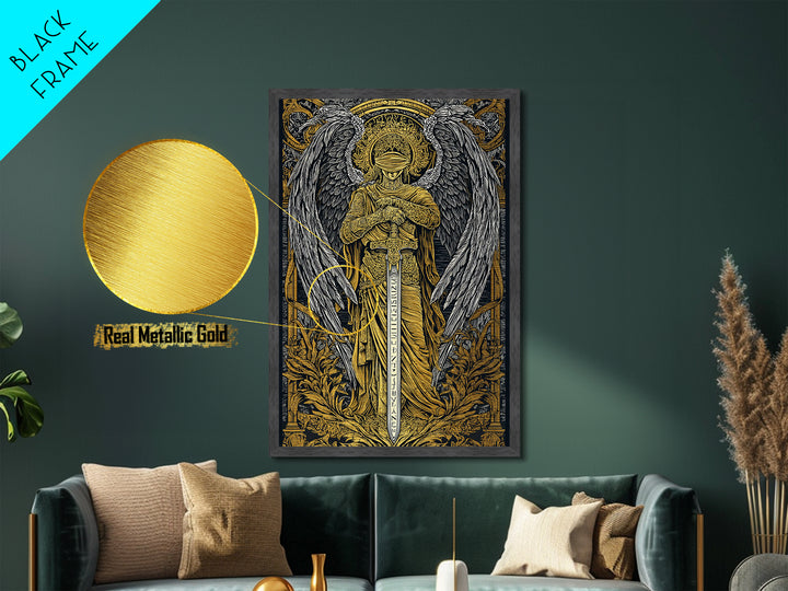 Medusa Gorgon Metallic Gold Metal Print, Ancient Mythology Wall Art, Serpent Goddess Artwork, Legendary Fantasy Decor Real Wood Frame