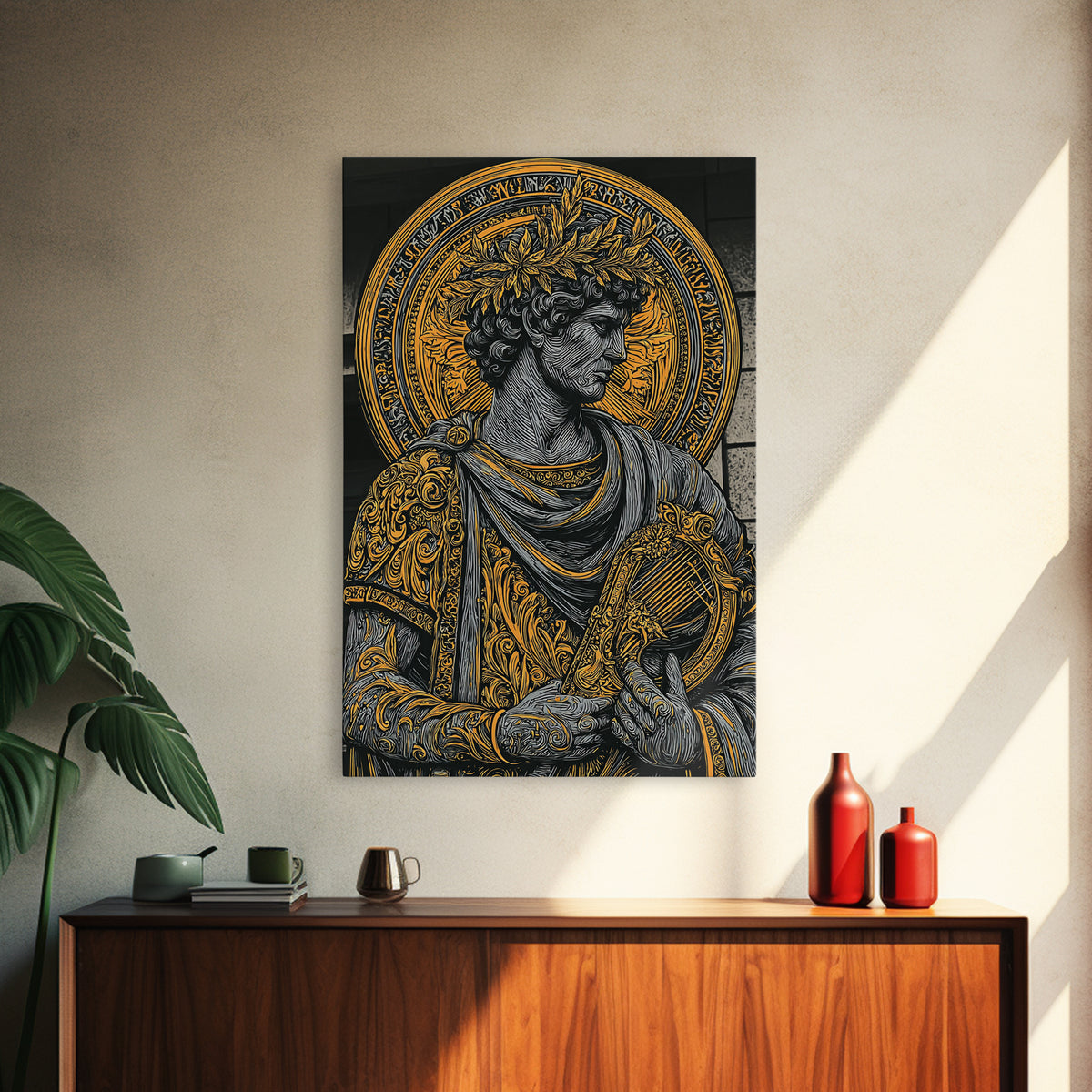 Gorgon Serpent Head Canvas Gold Canvas Print, Medusa Mythology Art, Ancient Creature Wall Decor, Legendary Fantasy Artwork Frame