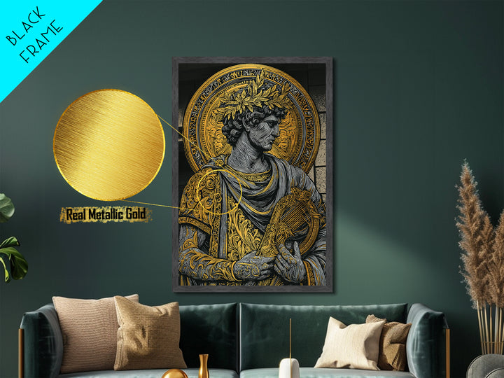 Gorgon Serpent Head Metallic Gold Metal Print, Medusa Mythology Art, Ancient Creature Wall Decor, Legendary Fantasy Artwork Frame