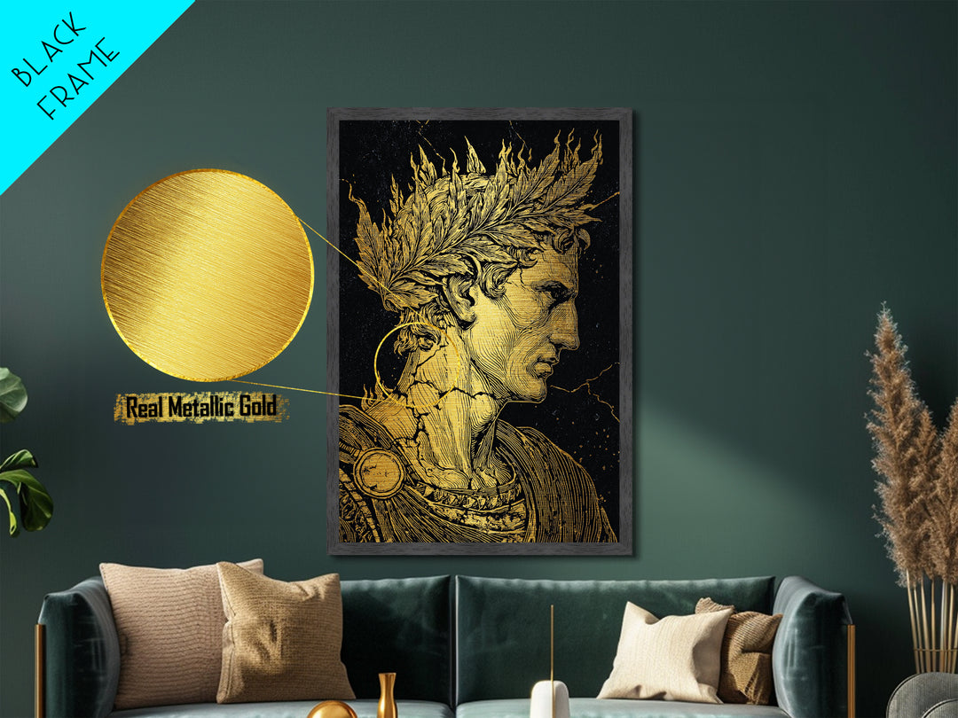 Mythical Goddess Metallic Gold Metal Print, Ancient Fantasy Wall Art, Mystical Woman With Symbols, Mythology Inspired Real Wood Frame