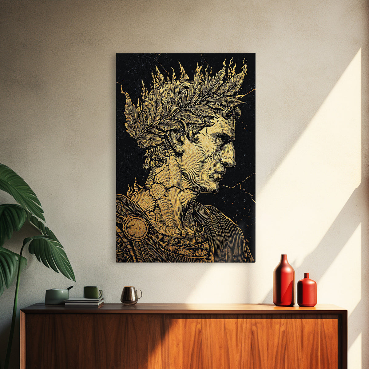 Mythical Goddess Canvas Gold Canvas Print, Ancient Fantasy Wall Art, Mystical Woman With Symbols, Mythology Inspired Real Wood Frame