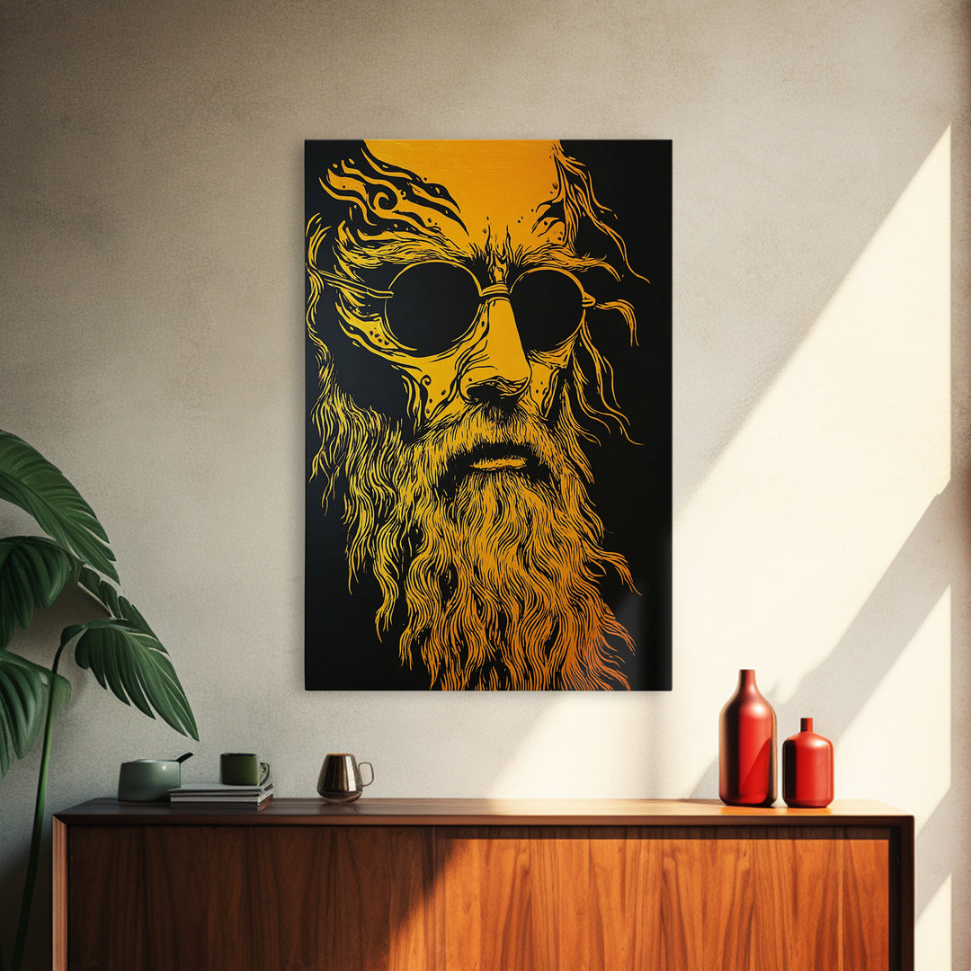 Odin Norse God Canvas Gold Canvas Print, Viking Mythology Wall Art, Real Wood Frame, Ancient Warrior Norse Decor For Home
