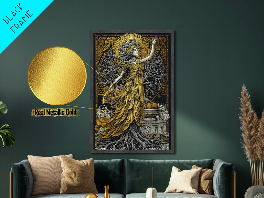 Persephone Metallic Gold Metal Print, Goddess Of Spring And Underworld Art, Mythology Wall Decor, Real Wood Framed Artwork