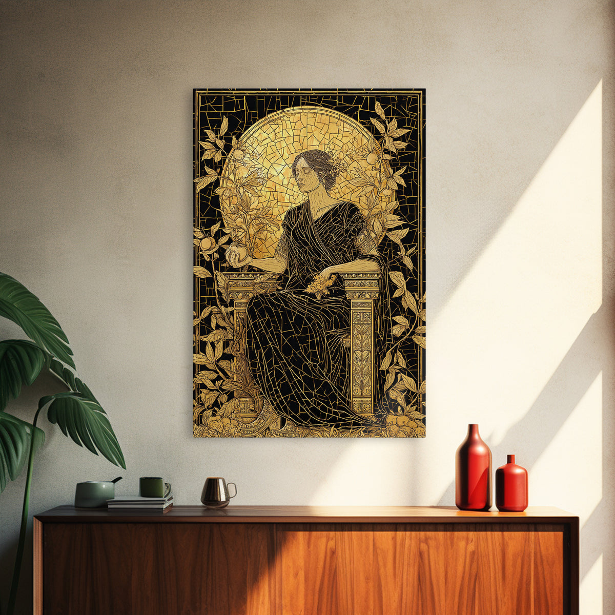 Persephone Mosaic Style Canvas Gold Canvas Print, Mythology Wall Art, Goddess Decor, Elegant Greek Inspired Real Wood Frame