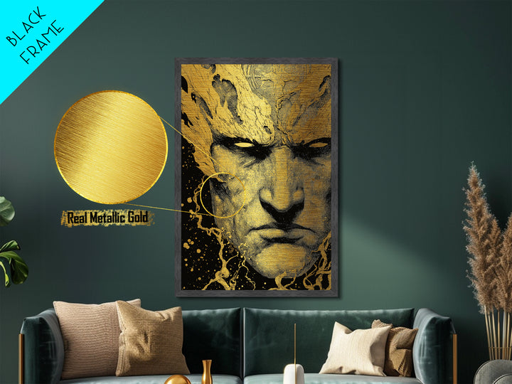 Prometheus Mythological Titan Metallic Gold Metal Print, Fire Bringer Greek Myth Metallic Gold Art, Real Wood Frame Ancient Legend Decor