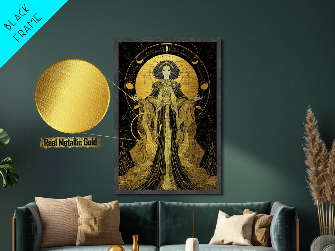 Hecate Metallic Gold Metal Print, Goddess Of Magic Art, Real Wood Frame, Mythology Wall Decor, Ancient Luxury Artwork