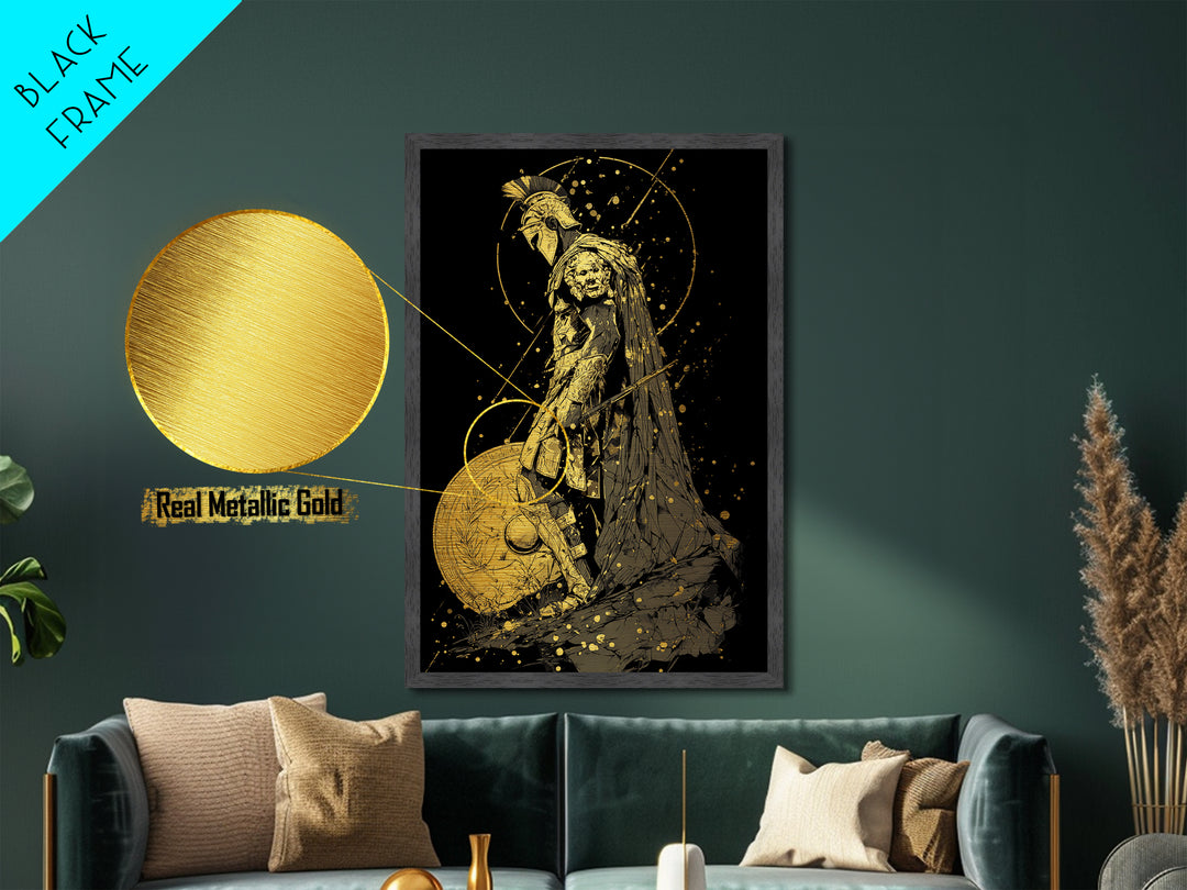 Mars Warrior Metallic Gold Metal Print, Roman God Art, Real Wood Frame, Ancient Battle Decor, Mythology Metal Artwork