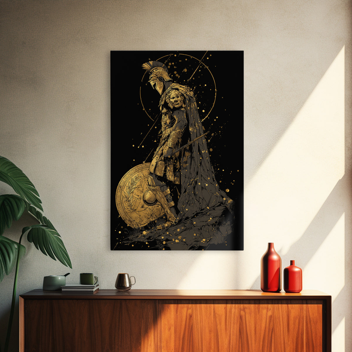 Mars Warrior Canvas Gold Canvas Print, Roman God Art, Real Wood Frame, Ancient Battle Decor, Mythology Canvas Artwork