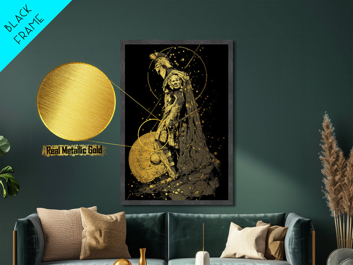 Mars Warrior Metallic Gold Metal Print, Roman God Art, Real Wood Frame, Ancient Battle Decor, Mythology Metal Artwork