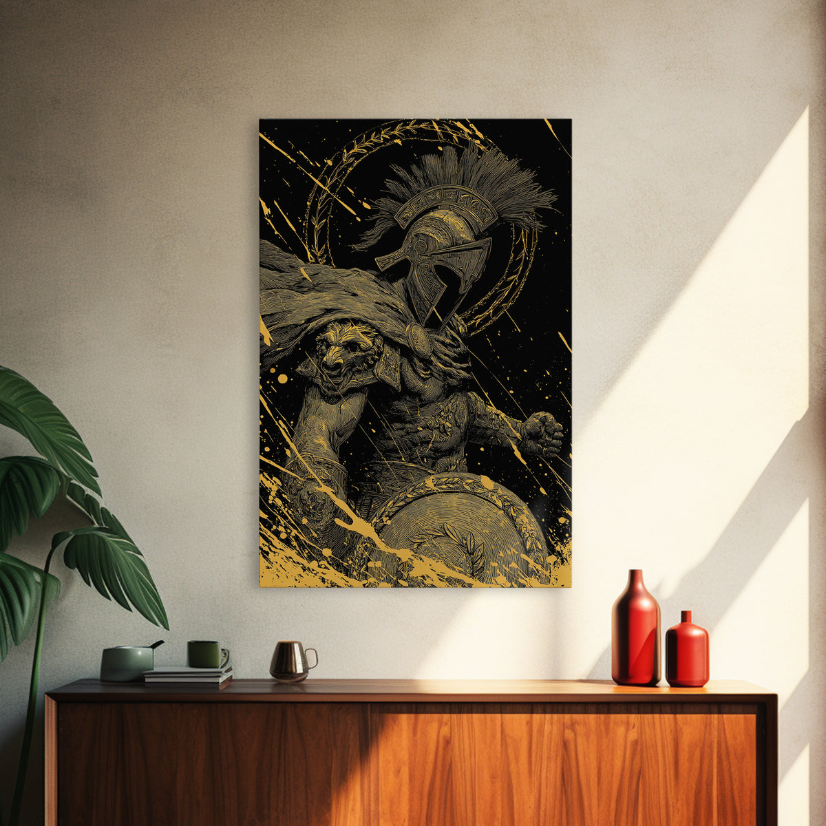 Ares Canvas Gold Canvas Print, Greek God Of War Art, Real Wood Frame, Warrior Decor, Mythology Luxury Canvas Artwork