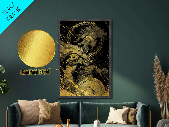 Ares Metallic Gold Metal Print, Greek God Of War Art, Real Wood Frame, Warrior Decor, Mythology Luxury Metal Artwork