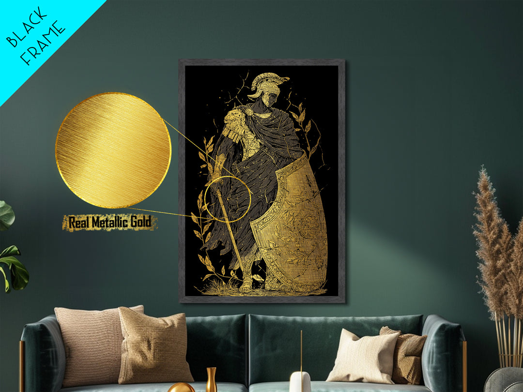 Chariot Goddess Metallic Gold Metal Print, Ancient Mythology Art, Real Wood Frame, Celestial Wall Decor, Luxury Artwork
