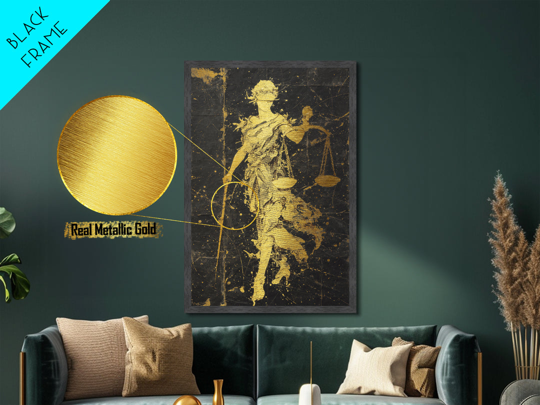 Hooded Death Metallic Gold Metal Print, Gothic Skeleton Artwork, Mythology Inspired Grim Reaper Wall Art, Real Wood Frame Decor