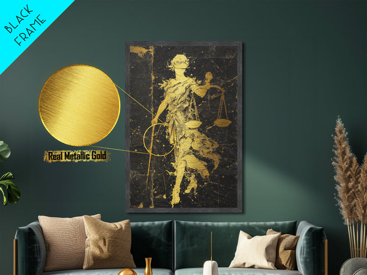 Hooded Death Metallic Gold Metal Print, Gothic Skeleton Artwork, Mythology Inspired Grim Reaper Wall Art, Real Wood Frame Decor