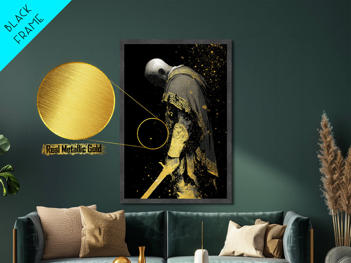 Roman General Metallic Gold Art, Historical Wall Print, Luxury Myth Inspired Home Decor, Collectible Ancient Artwork, Real Wood Frame