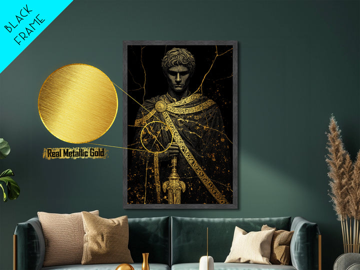 Gladiator Metallic Gold Metal Print, Roman Warrior Wall Art, Ancient History Artwork, Mythology Inspired Home Decor, Real Wood Frame
