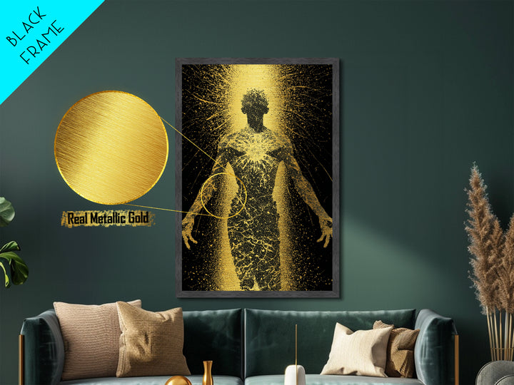 Golden Cosmic Silhouette, Metallic Gold Metal Print, Abstract Mythology Inspired Wall Decor, Real Wood Frame